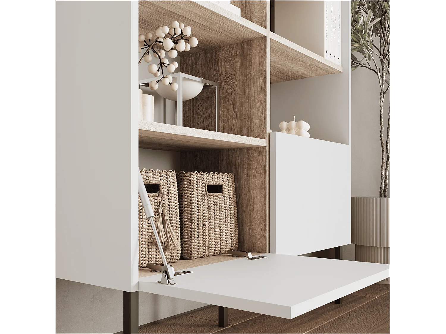 Étagère 100 x 35 x 173 cm - Étagère sur pied avec compartiments ouverts et portes - Bibliothèque avec pieds en métal - Plaque Egger - Pour salon, bureau - Mat