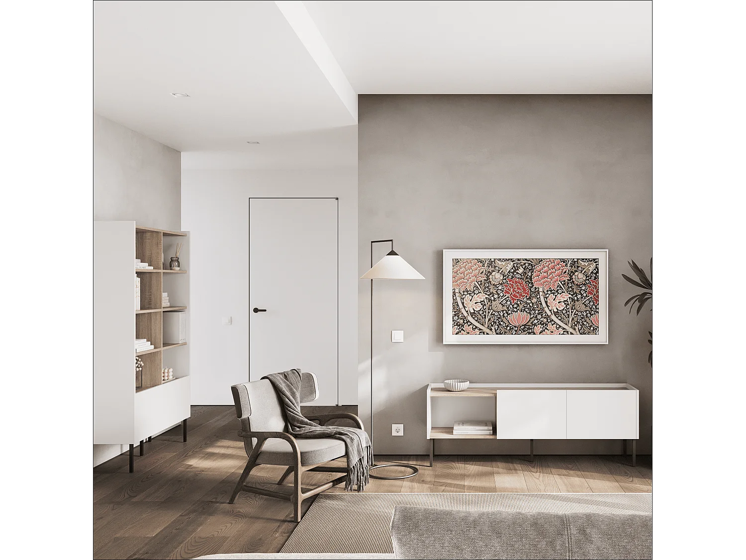 Regał 100 x 35 x 173 cm - Regał stojący z otwartymi półkami i drzwiami - Biblioteczka - Metalowe nogi - Płyta Egger - Salon lub biuro - Mat