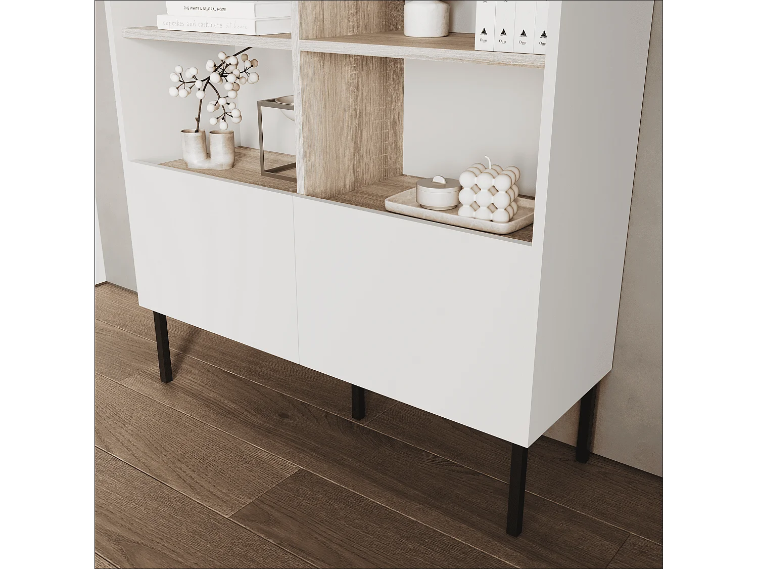 Regał 100 x 35 x 173 cm - Regał stojący z otwartymi półkami i drzwiami - Biblioteczka - Metalowe nogi - Płyta Egger - Salon lub biuro - Mat