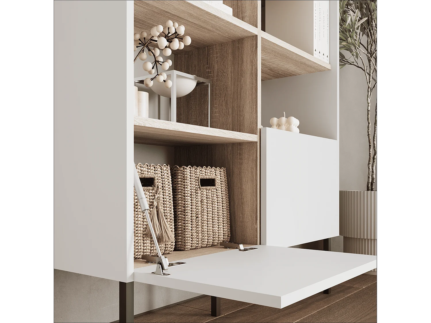 Regał 100 x 35 x 173 cm - Regał stojący z otwartymi półkami i drzwiami - Biblioteczka - Metalowe nogi - Płyta Egger - Salon lub biuro - Mat