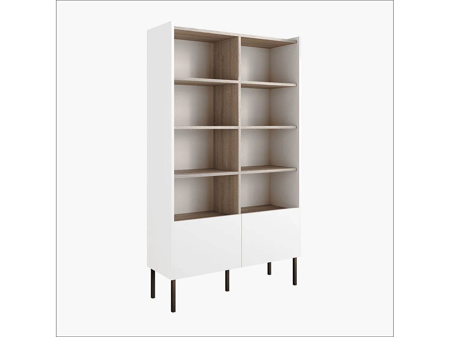 Regał 100 x 35 x 173 cm - Regał stojący z otwartymi półkami i drzwiami - Biblioteczka - Metalowe nogi - Płyta Egger - Salon lub biuro - Mat