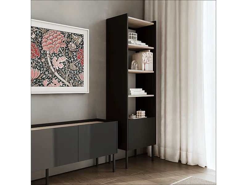 Boekenkast 50 x 35 x 173 cm - Staande kast met open vakken en deuren - Boekenkast - Metalen poten - Egger plaat - Woonkamer of kantoor - Mat