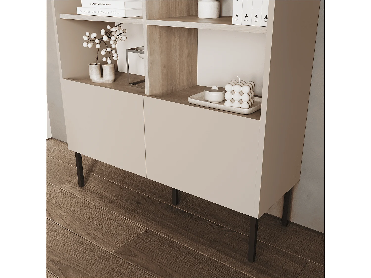 Étagère 100 x 35 x 173 cm - Étagère sur pied avec compartiments ouverts et portes - Bibliothèque avec pieds en métal - Plaque Egger - Pour salon, bureau - Mat