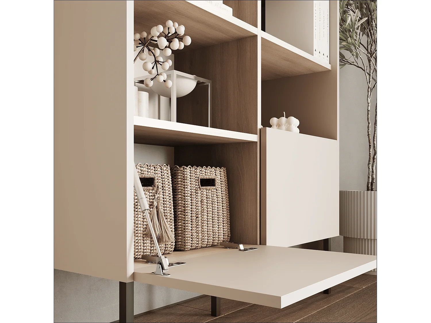 Étagère 100 x 35 x 173 cm - Étagère sur pied avec compartiments ouverts et portes - Bibliothèque avec pieds en métal - Plaque Egger - Pour salon, bureau - Mat