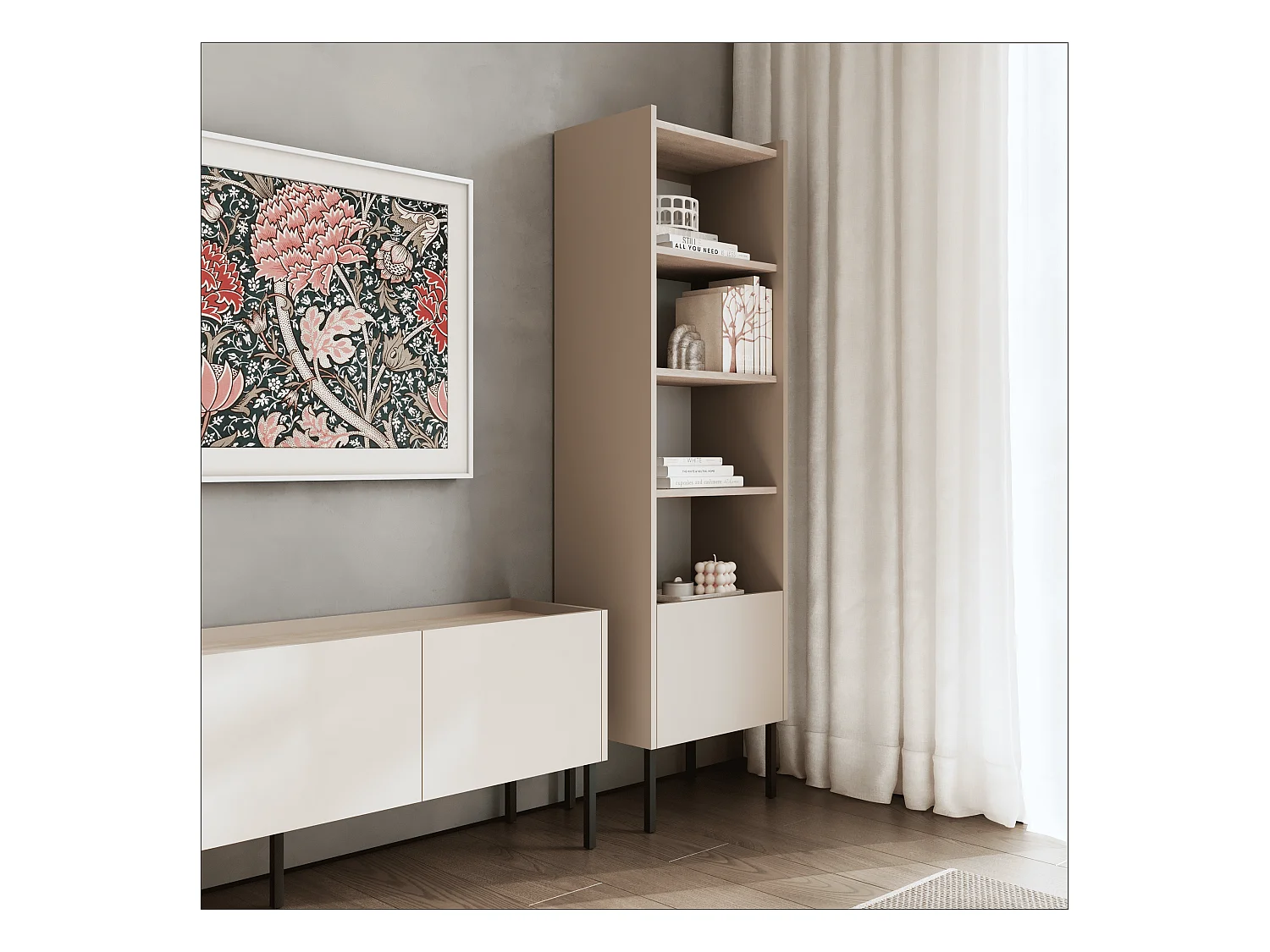 Regal 50 x 35 x 173 cm - Standregal mit offenen Fächern und Türen - Bücherregal - Metallfüße - Egger Platte - Wohnzimmer oder Büro - Matt