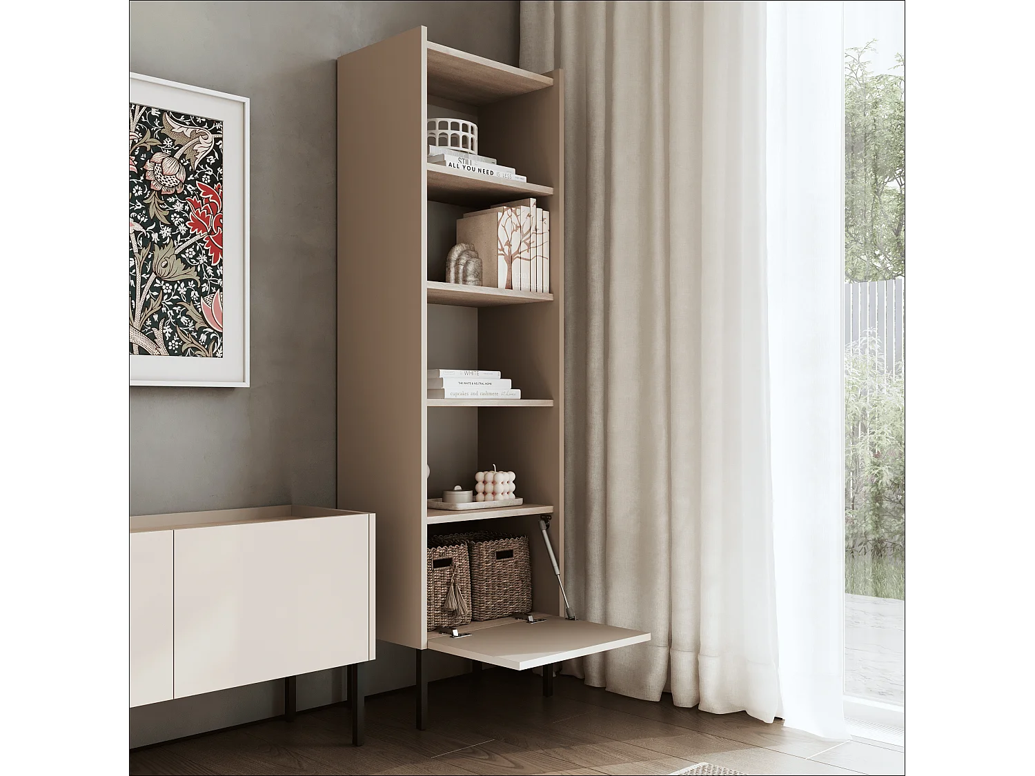 Étagère 50 x 35 x 173 cm - Étagère sur pied avec compartiments ouverts et portes - Bibliothèque - Pieds en métal - Plaque Egger - Salon ou bureau - Mat