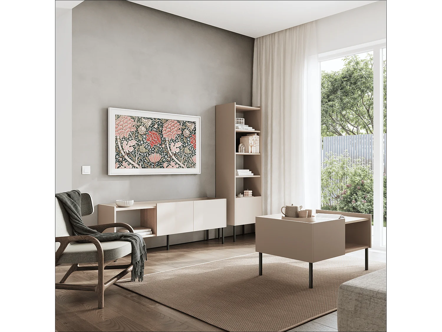 Étagère 50 x 35 x 173 cm - Étagère sur pied avec compartiments ouverts et portes - Bibliothèque - Pieds en métal - Plaque Egger - Salon ou bureau - Mat