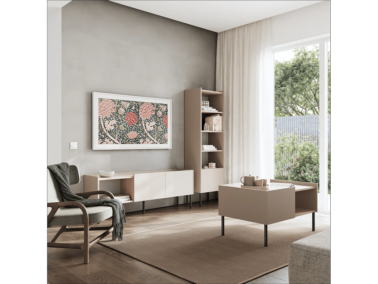 Étagère 50 x 35 x 173 cm - Étagère sur pied avec compartiments ouverts et portes - Bibliothèque - Pieds en métal - Plaque Egger - Salon ou bureau - Mat