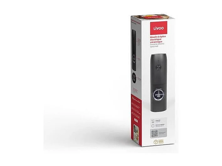 Moulin a épice électrique - LIVOO - GS160 - 25W - 70 ml - Meule céramique, moulure réglable - Lumiere LED - Rechargeable