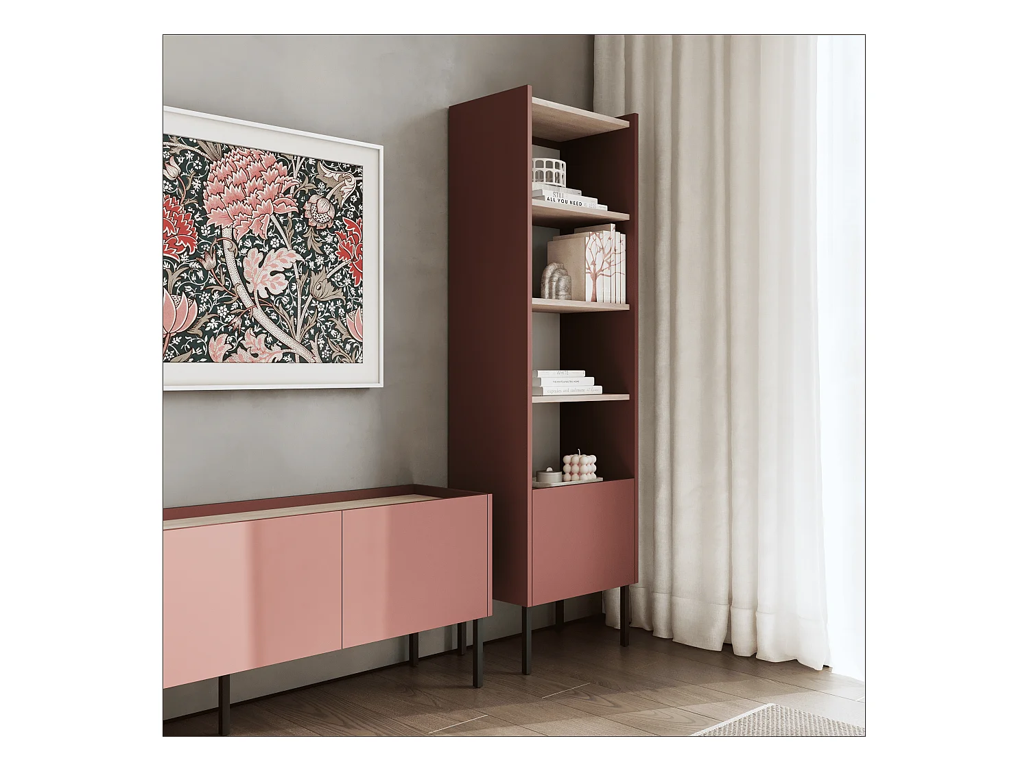 Regal 50 x 35 x 173 cm - Standregal mit offenen Fächern und Türen - Bücherregal - Metallfüße - Egger Platte - Wohnzimmer oder Büro - Matt
