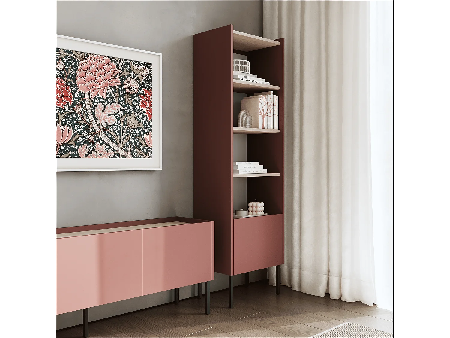 Boekenkast 50 x 35 x 173 cm - Staande kast met open vakken en deuren - Boekenkast - Metalen poten - Egger plaat - Woonkamer of kantoor - Mat