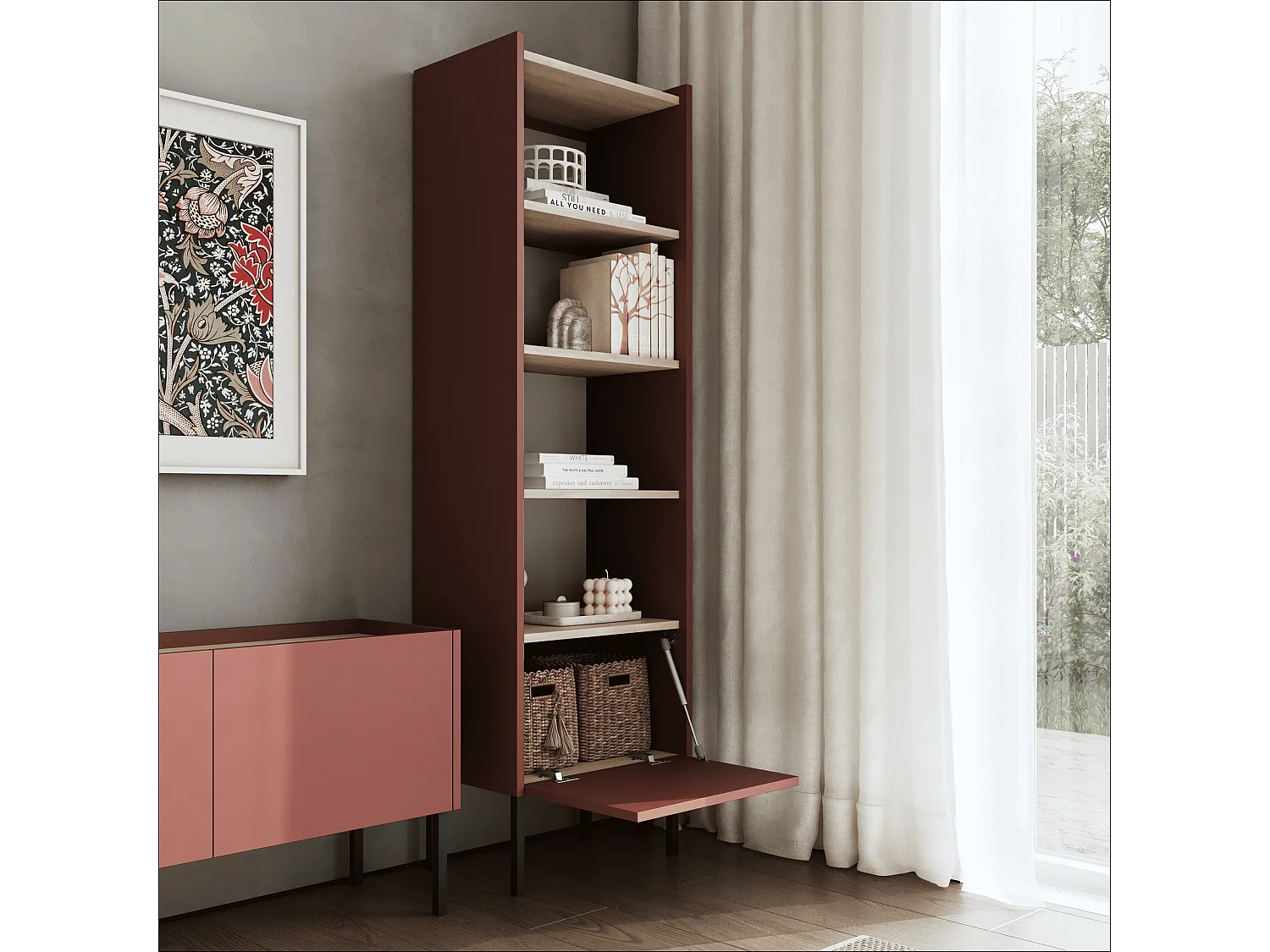Boekenkast 50 x 35 x 173 cm - Staande kast met open vakken en deuren - Boekenkast - Metalen poten - Egger plaat - Woonkamer of kantoor - Mat
