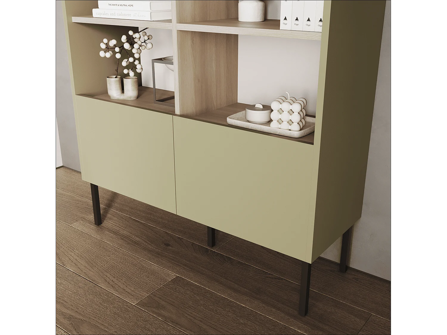 Étagère 100 x 35 x 173 cm - Étagère sur pied avec compartiments ouverts et portes - Bibliothèque avec pieds en métal - Plaque Egger - Pour salon, bureau - Mat