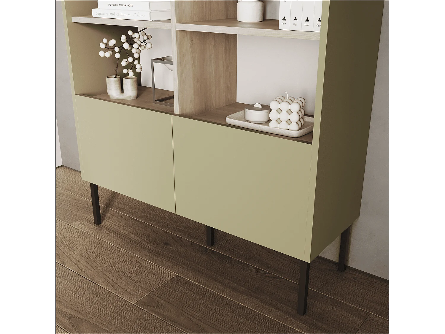 Regał 100 x 35 x 173 cm - Regał stojący z otwartymi półkami i drzwiami - Biblioteczka - Metalowe nogi - Płyta Egger - Salon lub biuro - Mat