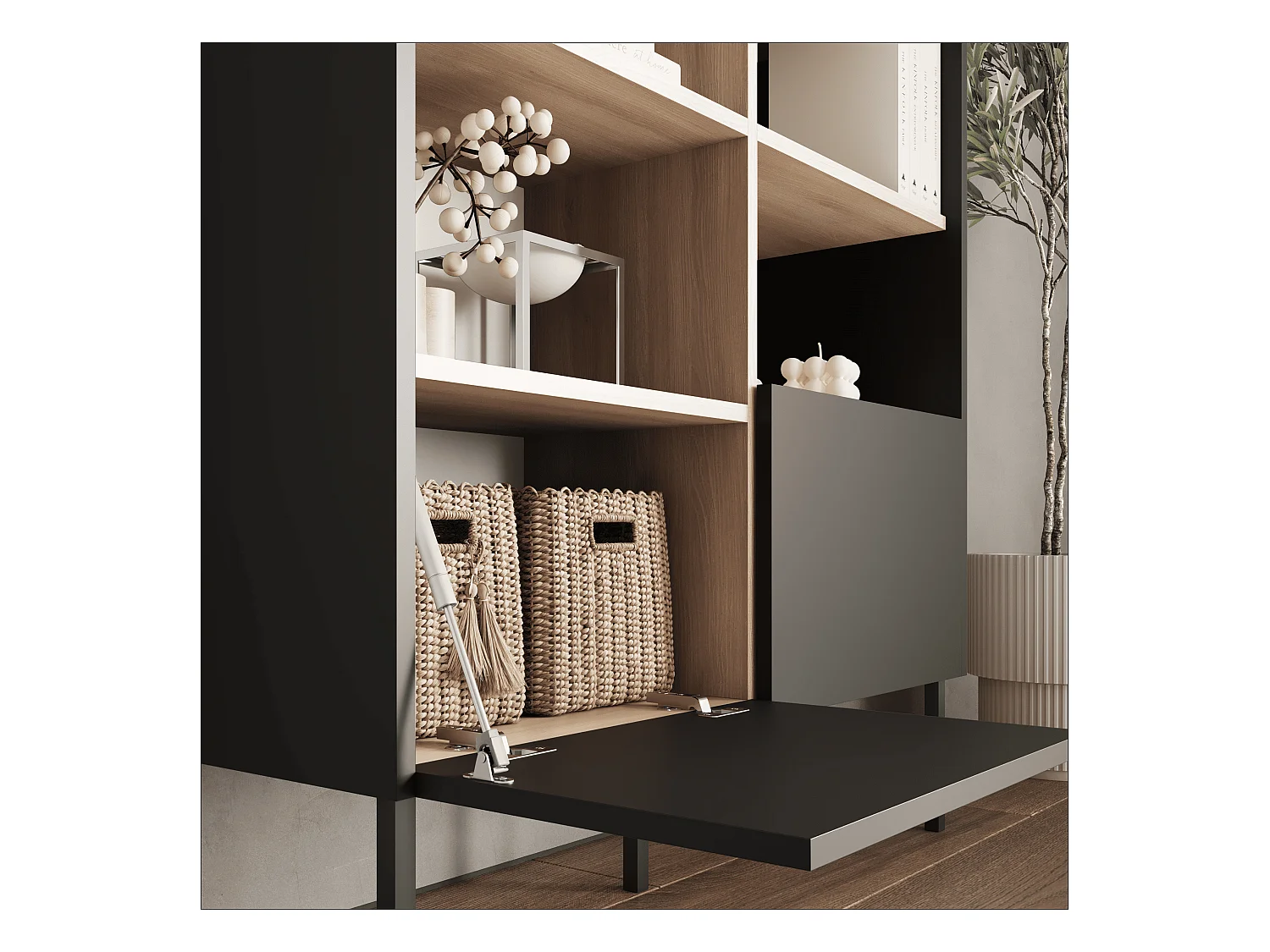 Estantería 100 x 35 x 173 cm - Estantería de pie con compartimentos abiertos y puertas - Librería - Patas de metal - Panel Egger - Salón u oficina - Mate