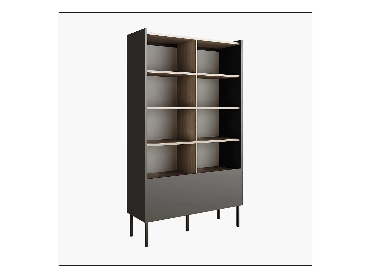 Estantería 100 x 35 x 173 cm - Estantería de pie con compartimentos abiertos y puertas - Librería - Patas de metal - Panel Egger - Salón u oficina - Mate