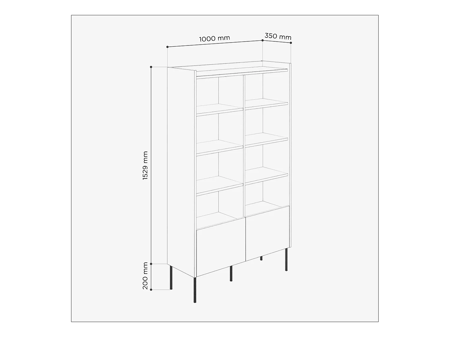 Estantería 100 x 35 x 173 cm - Estantería de pie con compartimentos abiertos y puertas - Librería - Patas de metal - Panel Egger - Salón u oficina - Mate