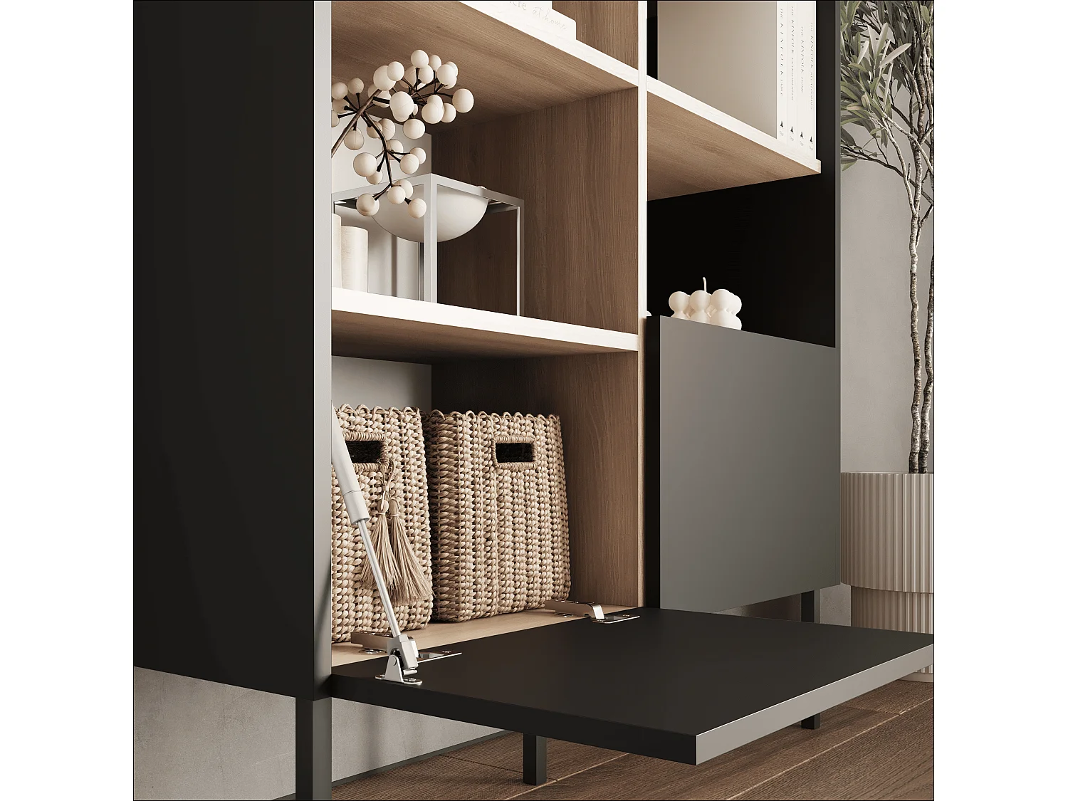 Estantería 100 x 35 x 173 cm - Estantería de pie con compartimentos abiertos y puertas - Librería - Patas de metal - Panel Egger - Salón u oficina - Mate