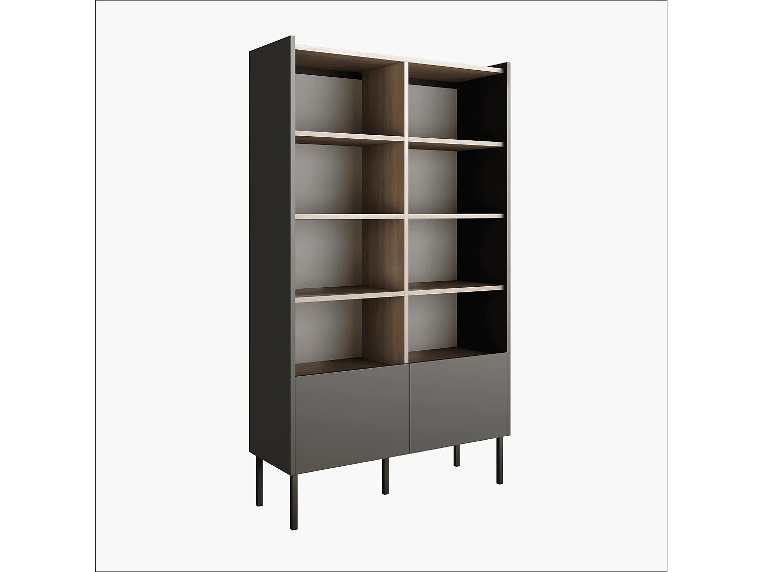 Estantería 100 x 35 x 173 cm - Estantería de pie con compartimentos abiertos y puertas - Librería - Patas de metal - Panel Egger - Salón u oficina - Mate