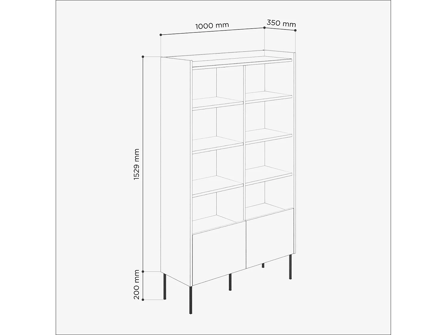 Estantería 100 x 35 x 173 cm - Estantería de pie con compartimentos abiertos y puertas - Librería - Patas de metal - Panel Egger - Salón u oficina - Mate