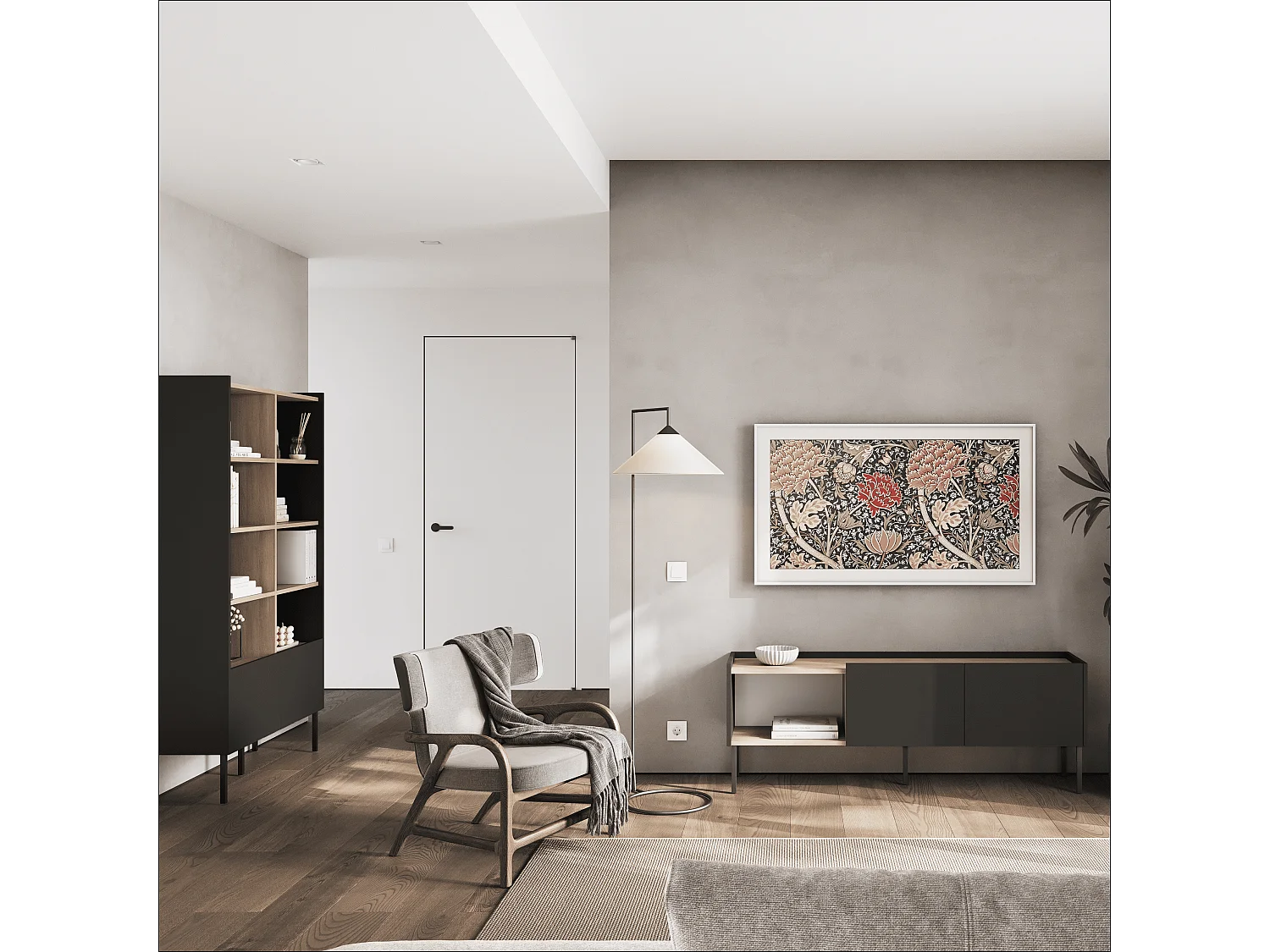 Regał 100 x 35 x 173 cm - Regał stojący z otwartymi półkami i drzwiami - Biblioteczka - Metalowe nogi - Płyta Egger - Salon lub biuro - Mat