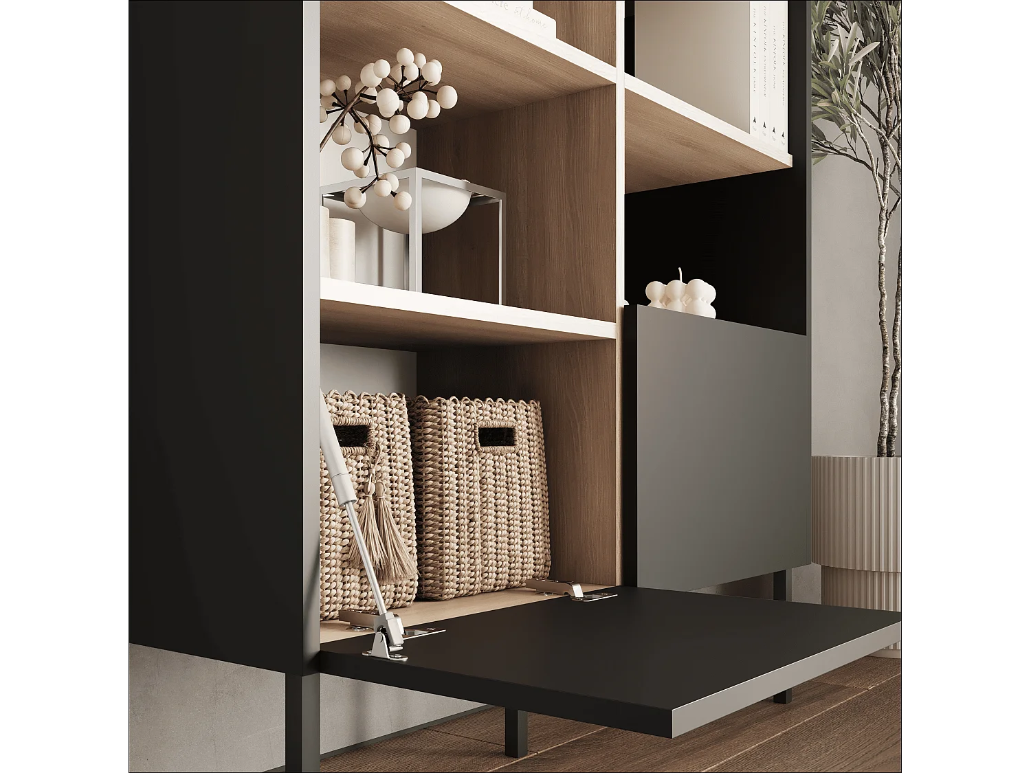 Regał 100 x 35 x 173 cm - Regał stojący z otwartymi półkami i drzwiami - Biblioteczka - Metalowe nogi - Płyta Egger - Salon lub biuro - Mat