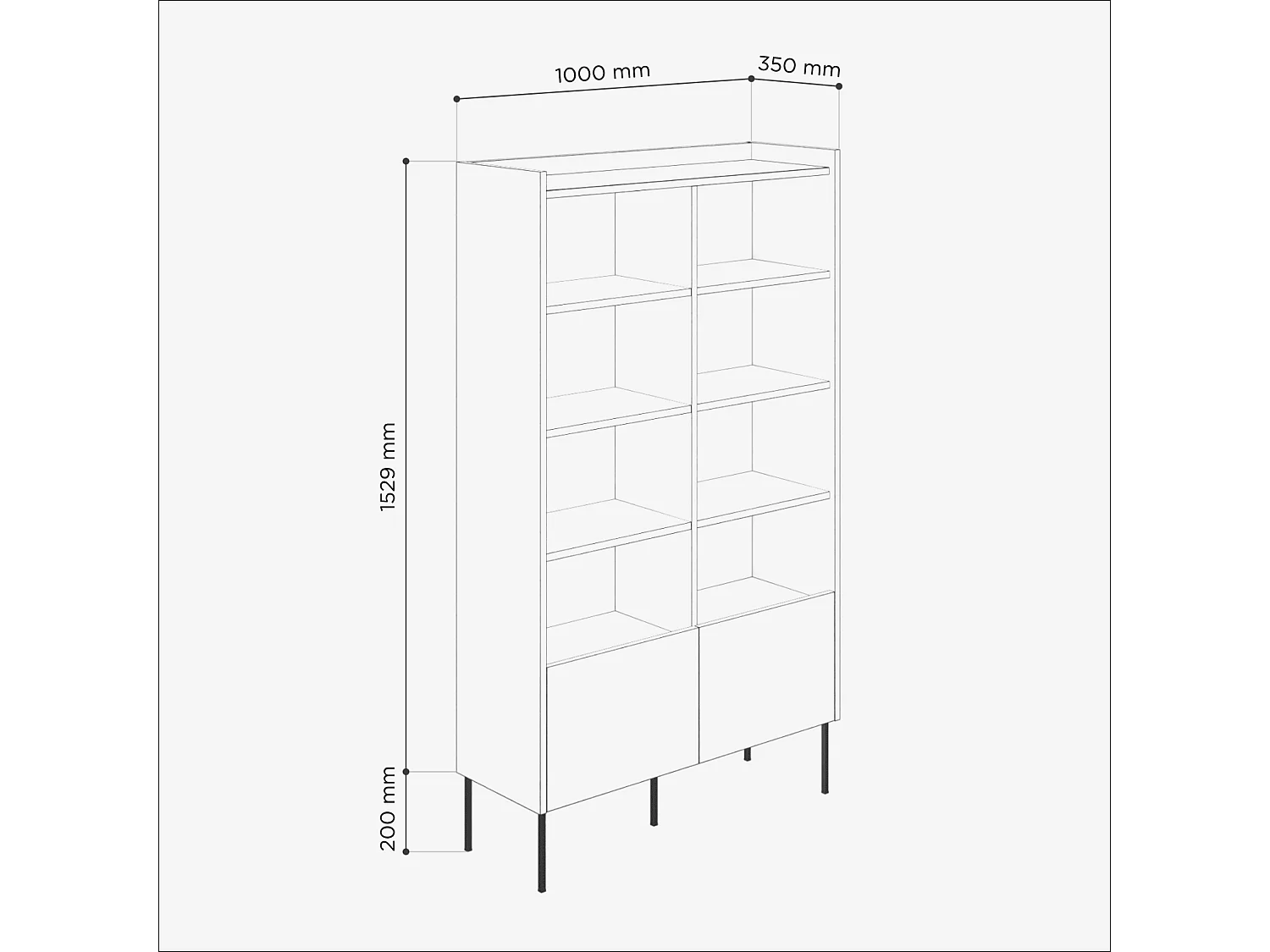 Regał 100 x 35 x 173 cm - Regał stojący z otwartymi półkami i drzwiami - Biblioteczka - Metalowe nogi - Płyta Egger - Salon lub biuro - Mat