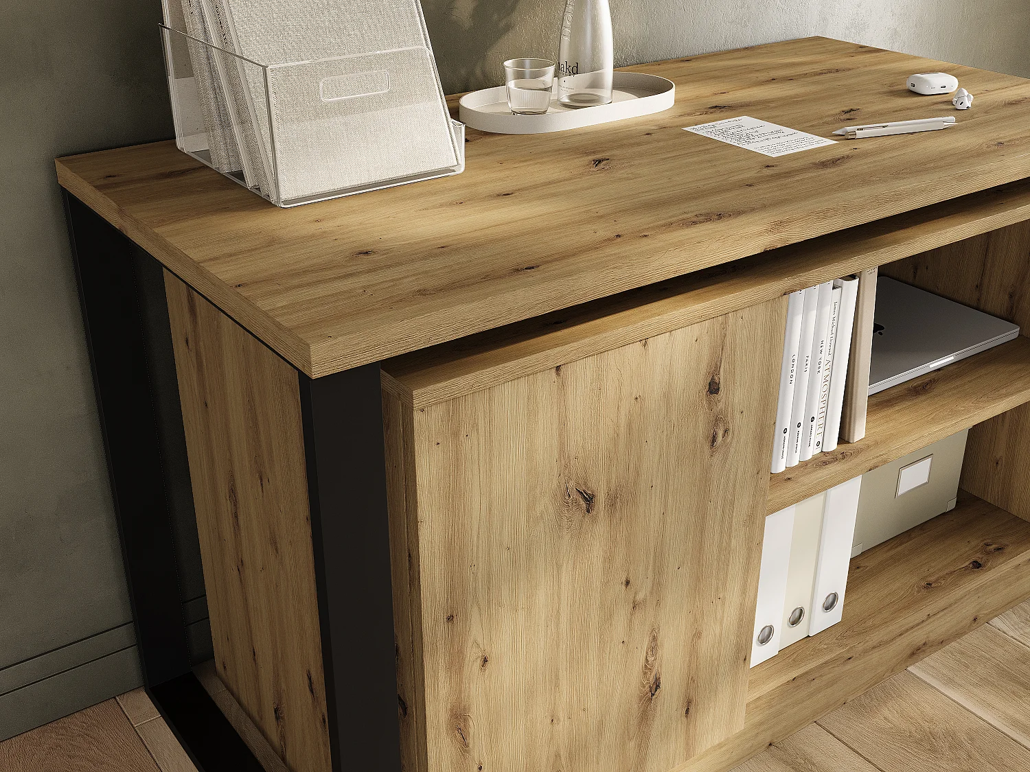 Bureau 360° draaibaar RIO – Multifunctionele 3-in-1 tafel: commode, hoekbureau en uitschuifbaar werkblad met 360° rotatie