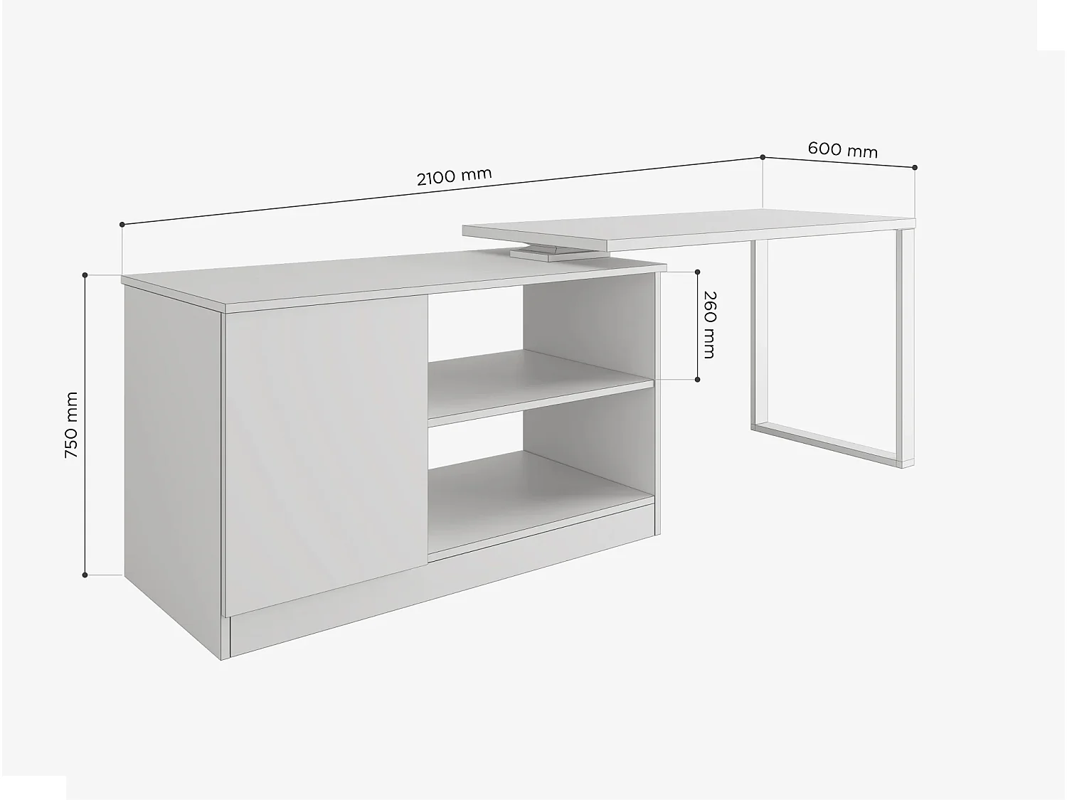 Bureau 360° draaibaar RIO – Multifunctionele 3-in-1 tafel: commode, hoekbureau en uitschuifbaar werkblad met 360° rotatie