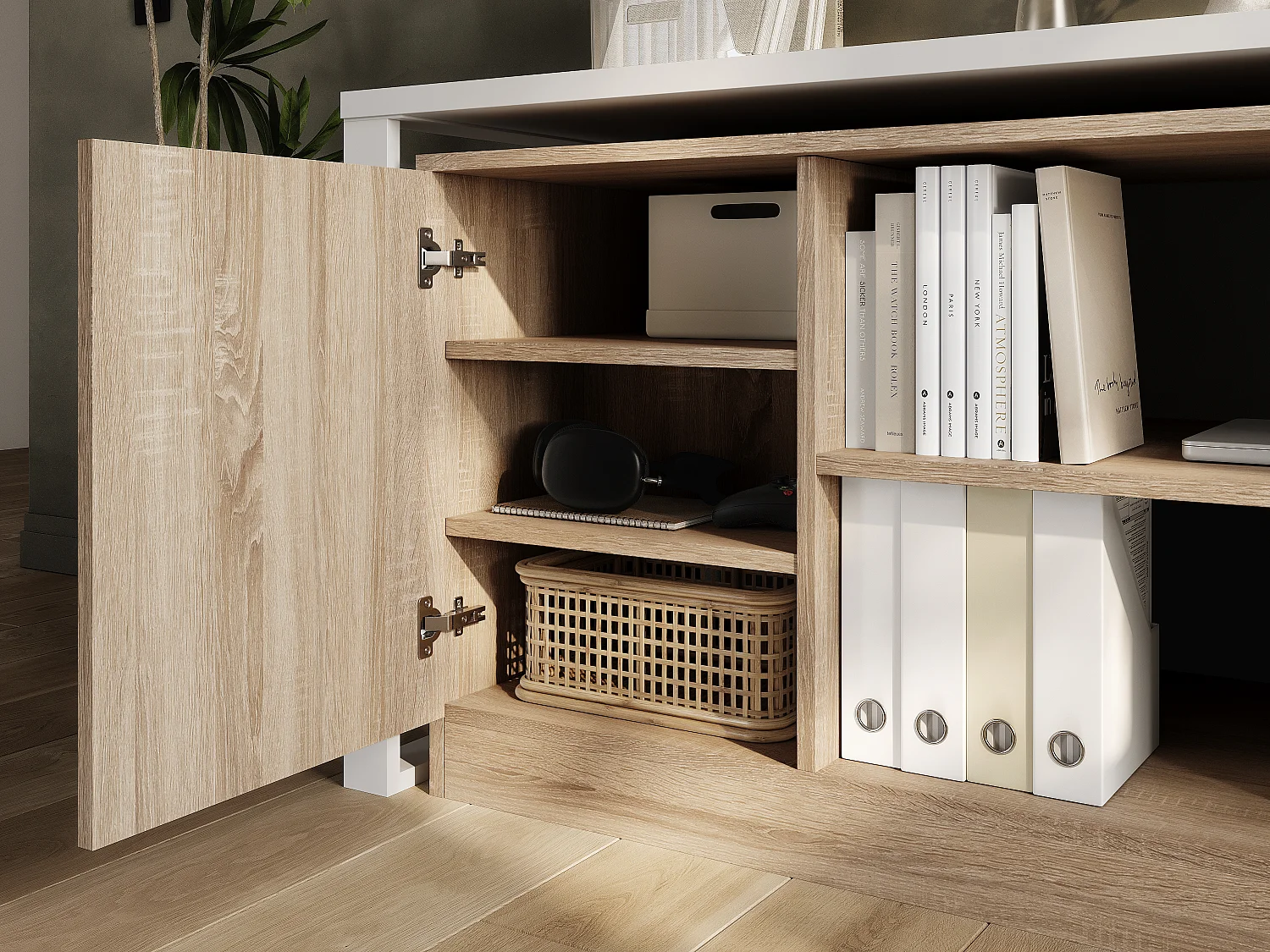 Schreibtisch 360° drehbar RIO – Multifunktionstisch 3-in-1: Kommode, Eckschreibtisch und ausziehbare Arbeitsplatte mit 360°-Drehung