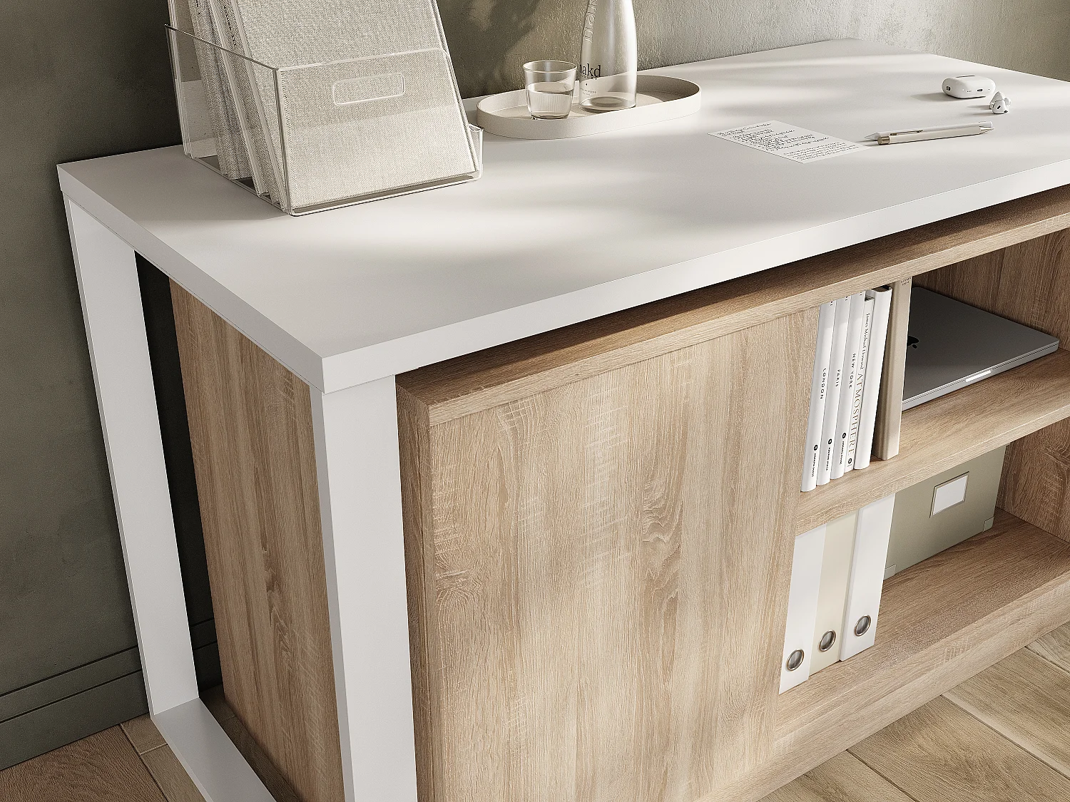 Schreibtisch 360° drehbar RIO – Multifunktionstisch 3-in-1: Kommode, Eckschreibtisch und ausziehbare Arbeitsplatte mit 360°-Drehung