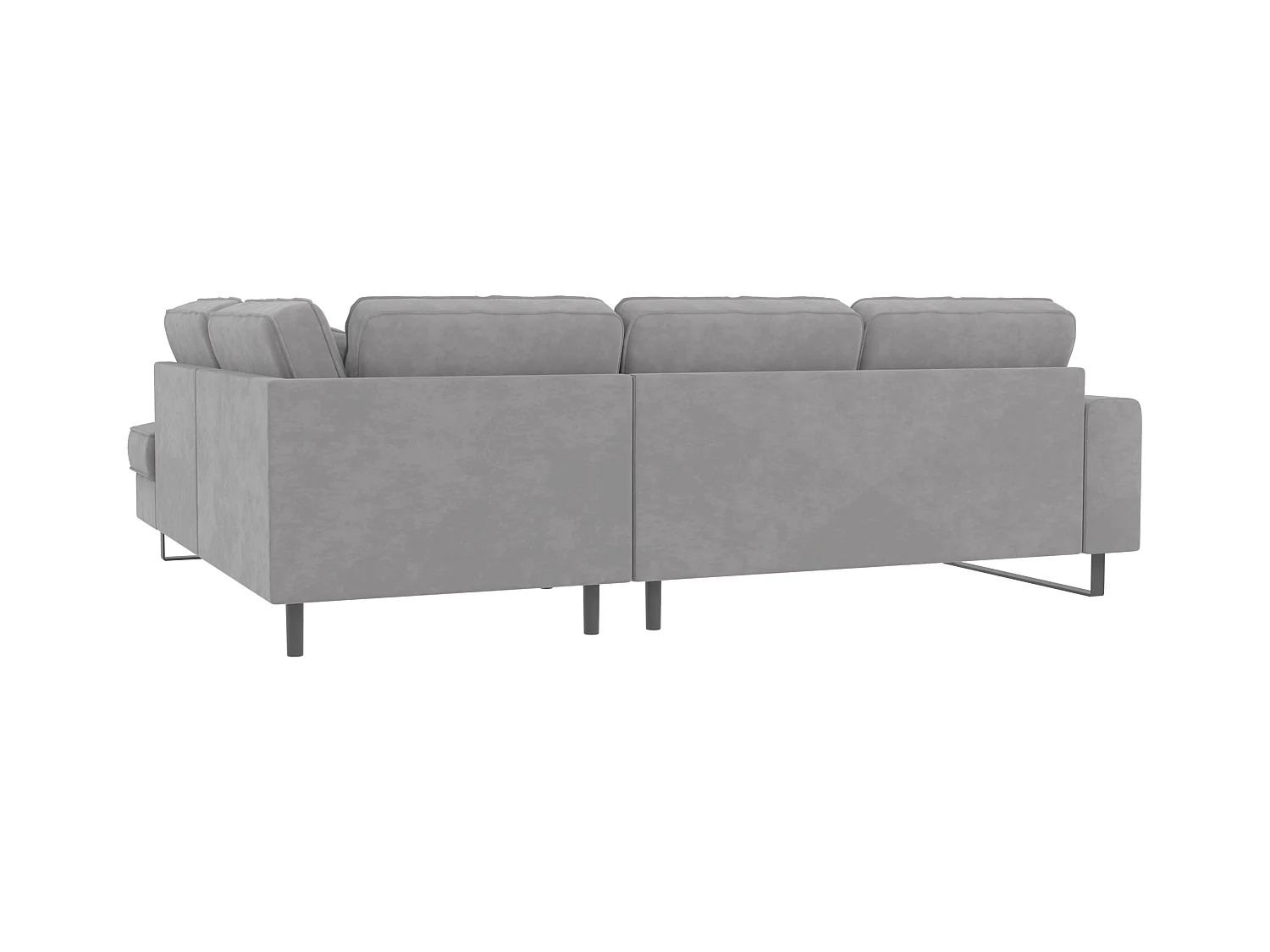 Canapé d’angle avec ottomane et pieds en métal noir, en tissu velours gris clair ROGUE