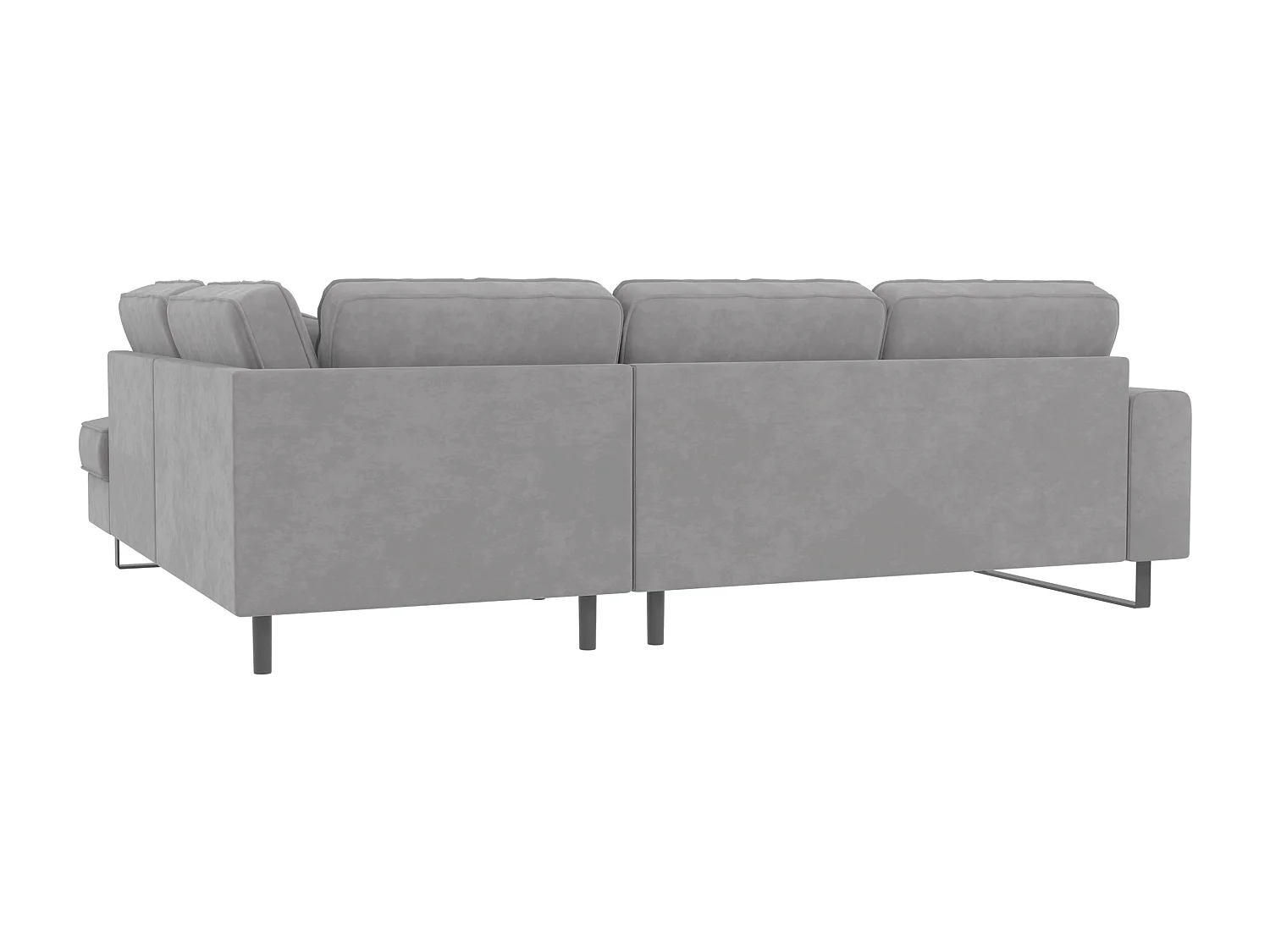 Canapé d’angle avec ottomane et pieds en métal noir, en tissu velours gris clair ROGUE