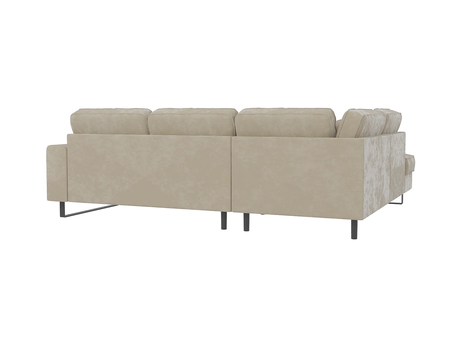 Canapé d’angle avec ottomane et pieds en métal noir, en tissu velours beige ROGUE