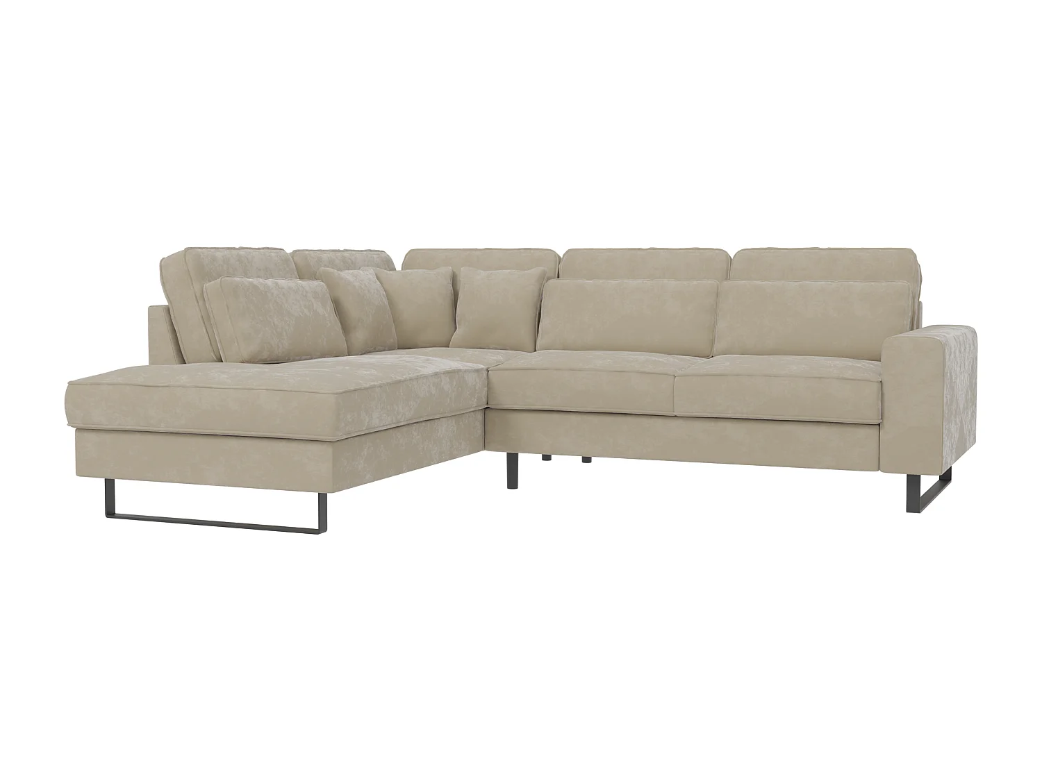 Canapé d’angle avec ottomane et pieds en métal noir, en tissu velours beige ROGUE