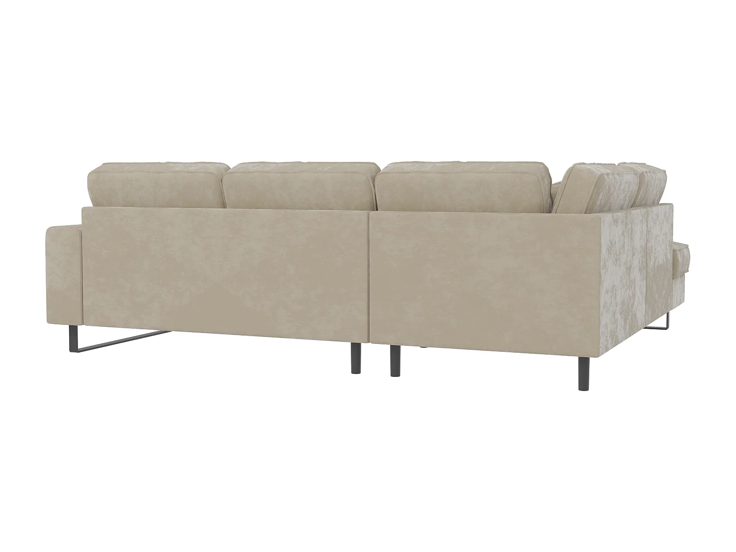 Canapé d’angle avec ottomane et pieds en métal noir, en tissu velours beige ROGUE