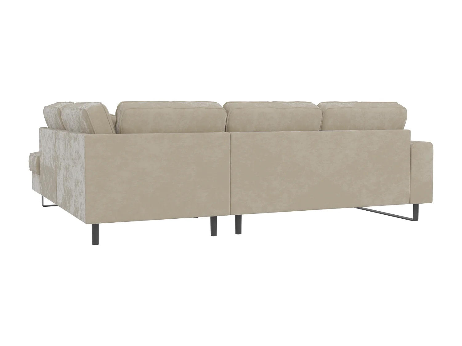 Canapé d’angle avec ottomane et pieds en métal noir, en tissu velours beige ROGUE