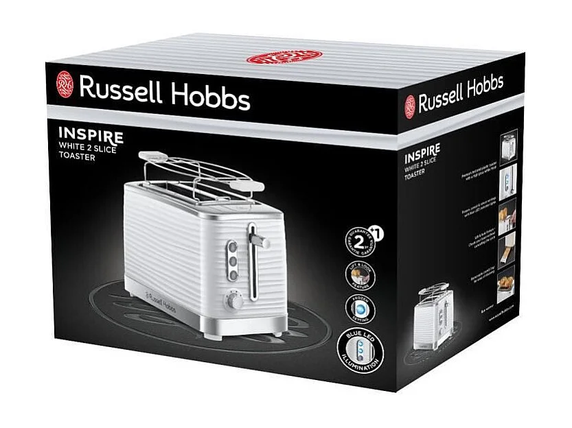 Russell Hobbs 24370-56 Toaster Grille Pain XL Inspire, Controle Brunissage, Decongele, Rechauffe, Chauffe Viennoiserie - Blanc
