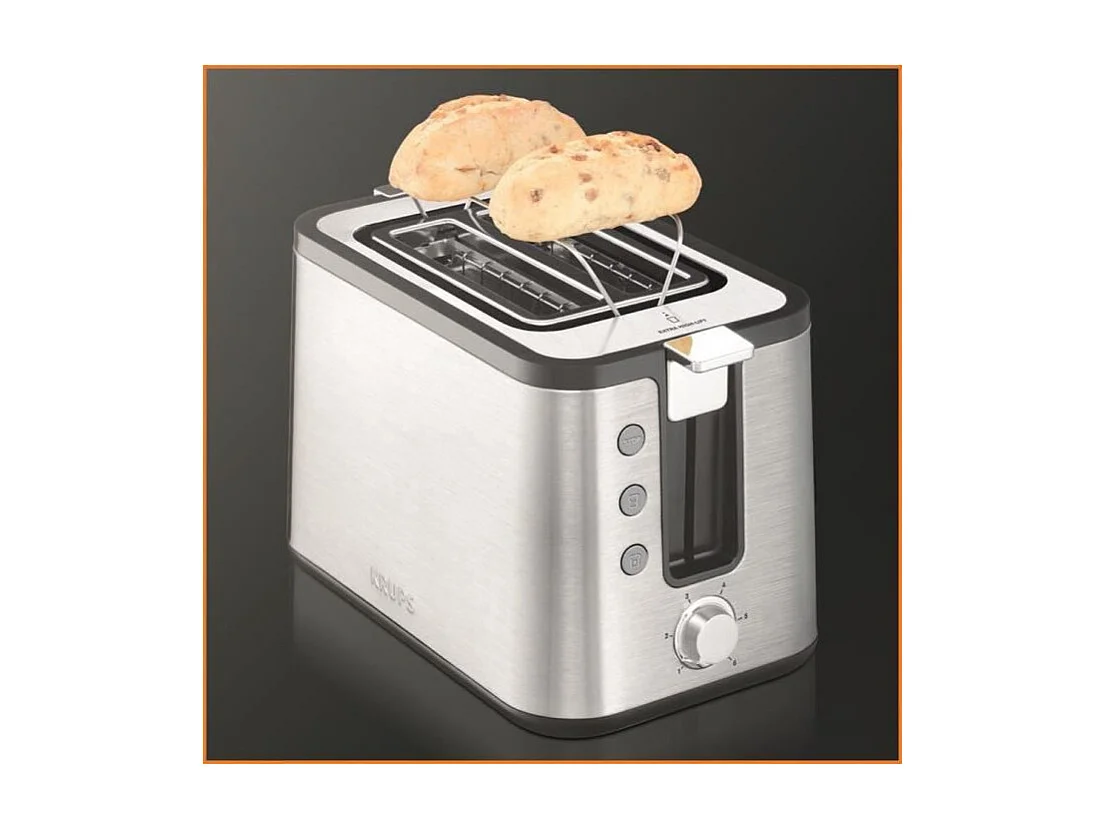 KRUPS KH442D10 Control Line Grille-pain inox, Toaster 2 fentes larges, Remontee extra haute, Fonctions rechauffage et decongelat