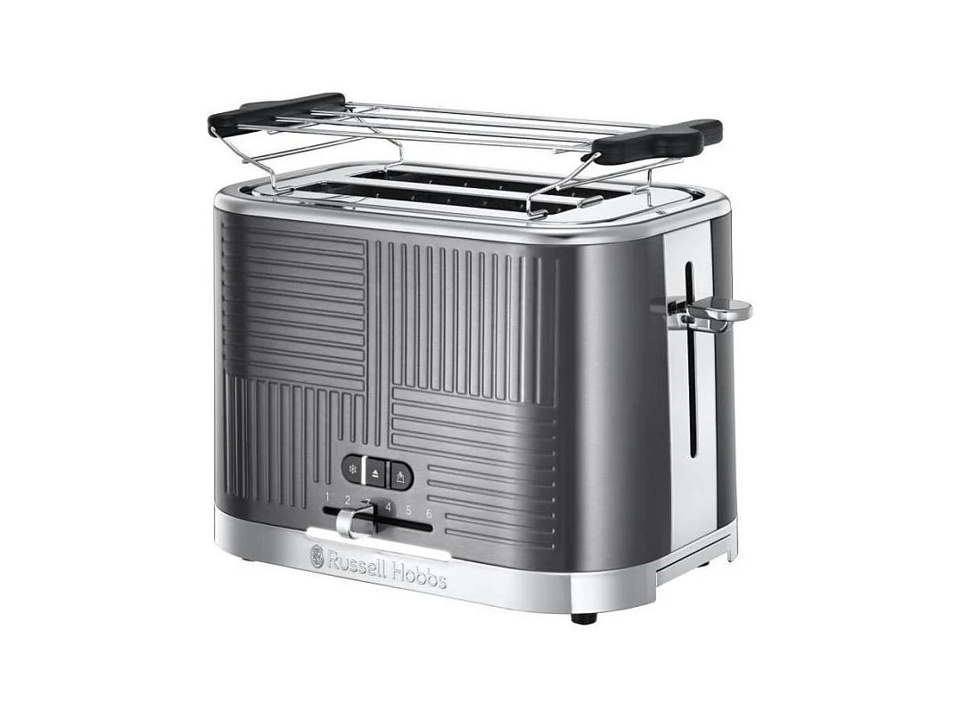 Russell Hobbs 25250-56 Toaster Grille-Pain Geo Steel, 4 Fonctions, Temperature Ajustable, Rechauffe Viennoiseries, Pince