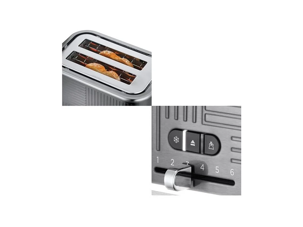 Russell Hobbs 25250-56 Toaster Grille-Pain Geo Steel, 4 Fonctions, Temperature Ajustable, Rechauffe Viennoiseries, Pince
