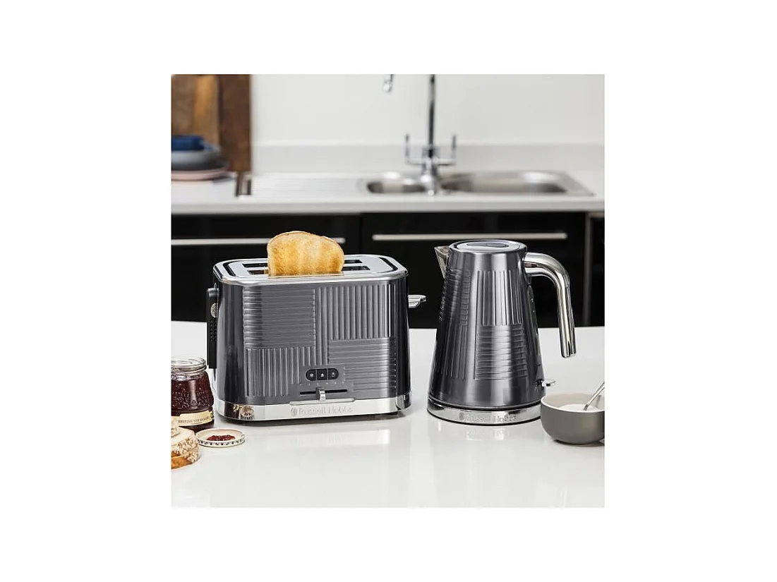 Russell Hobbs 25250-56 Toaster Grille-Pain Geo Steel, 4 Fonctions, Temperature Ajustable, Rechauffe Viennoiseries, Pince