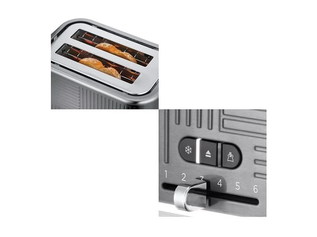 Russell Hobbs 25250-56 Toaster Grille-Pain Geo Steel, 4 Fonctions, Temperature Ajustable, Rechauffe Viennoiseries, Pince