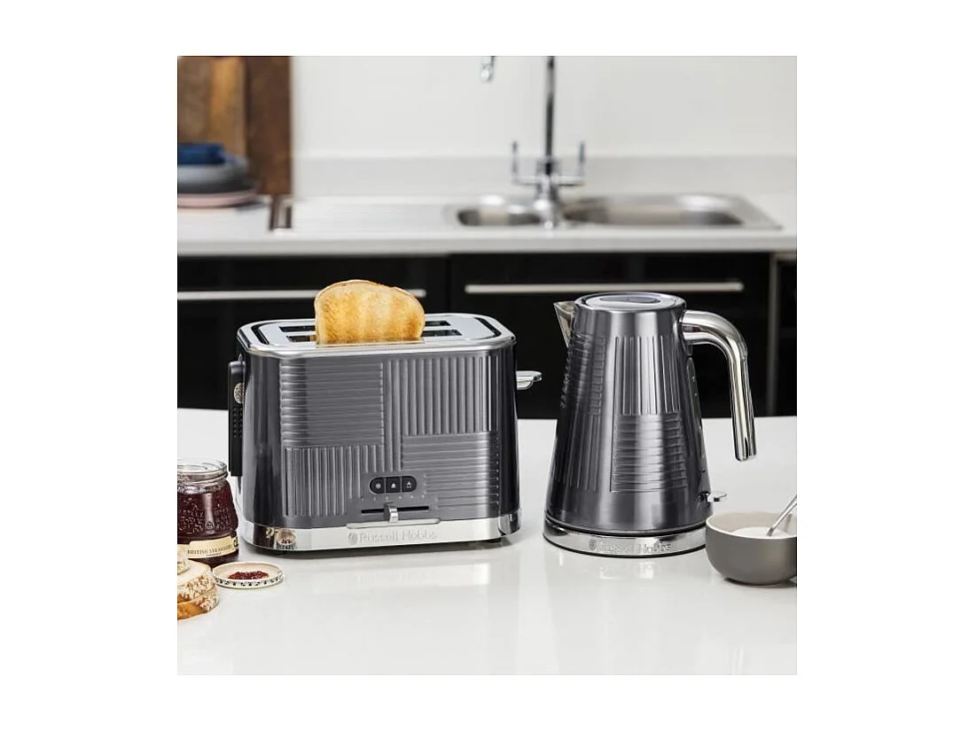 Russell Hobbs 25250-56 Toaster Grille-Pain Geo Steel, 4 Fonctions, Temperature Ajustable, Rechauffe Viennoiseries, Pince