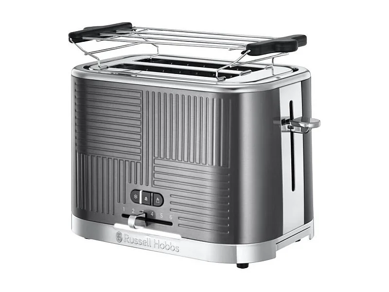 Russell Hobbs 25250-56 Toaster Grille-Pain Geo Steel, 4 Fonctions, Temperature Ajustable, Rechauffe Viennoiseries, Pince