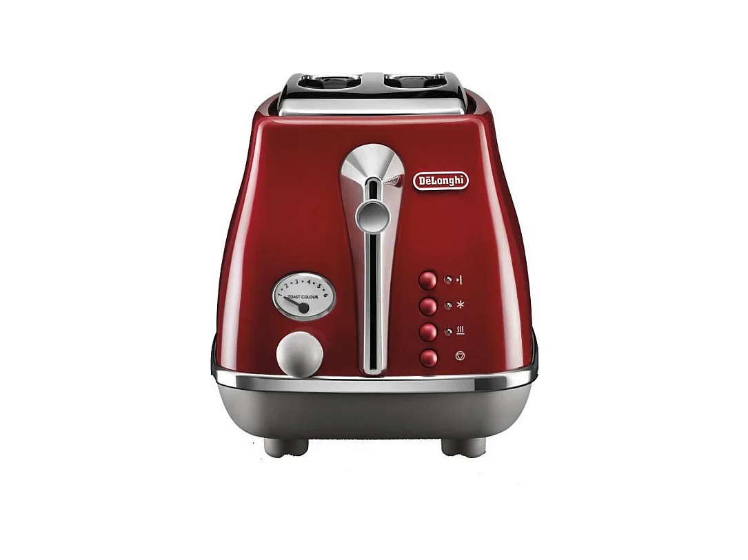Toaster DELONGHI ICONA CAPITALS 2 tranches - 900W - Grille pain 3 fonctions - Chauffe viennoisseries inclus - Rouge