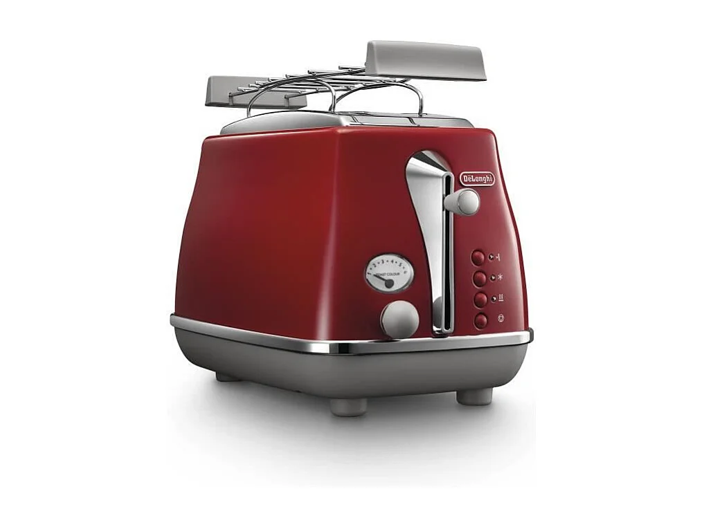 Toaster DELONGHI ICONA CAPITALS 2 tranches - 900W - Grille pain 3 fonctions - Chauffe viennoisseries inclus - Rouge