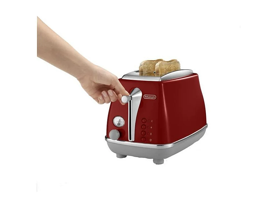 Toaster DELONGHI ICONA CAPITALS 2 tranches - 900W - Grille pain 3 fonctions - Chauffe viennoisseries inclus - Rouge