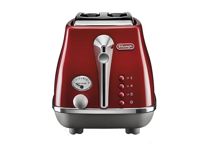 Toaster DELONGHI ICONA CAPITALS 2 tranches - 900W - Grille pain 3 fonctions - Chauffe viennoisseries inclus - Rouge