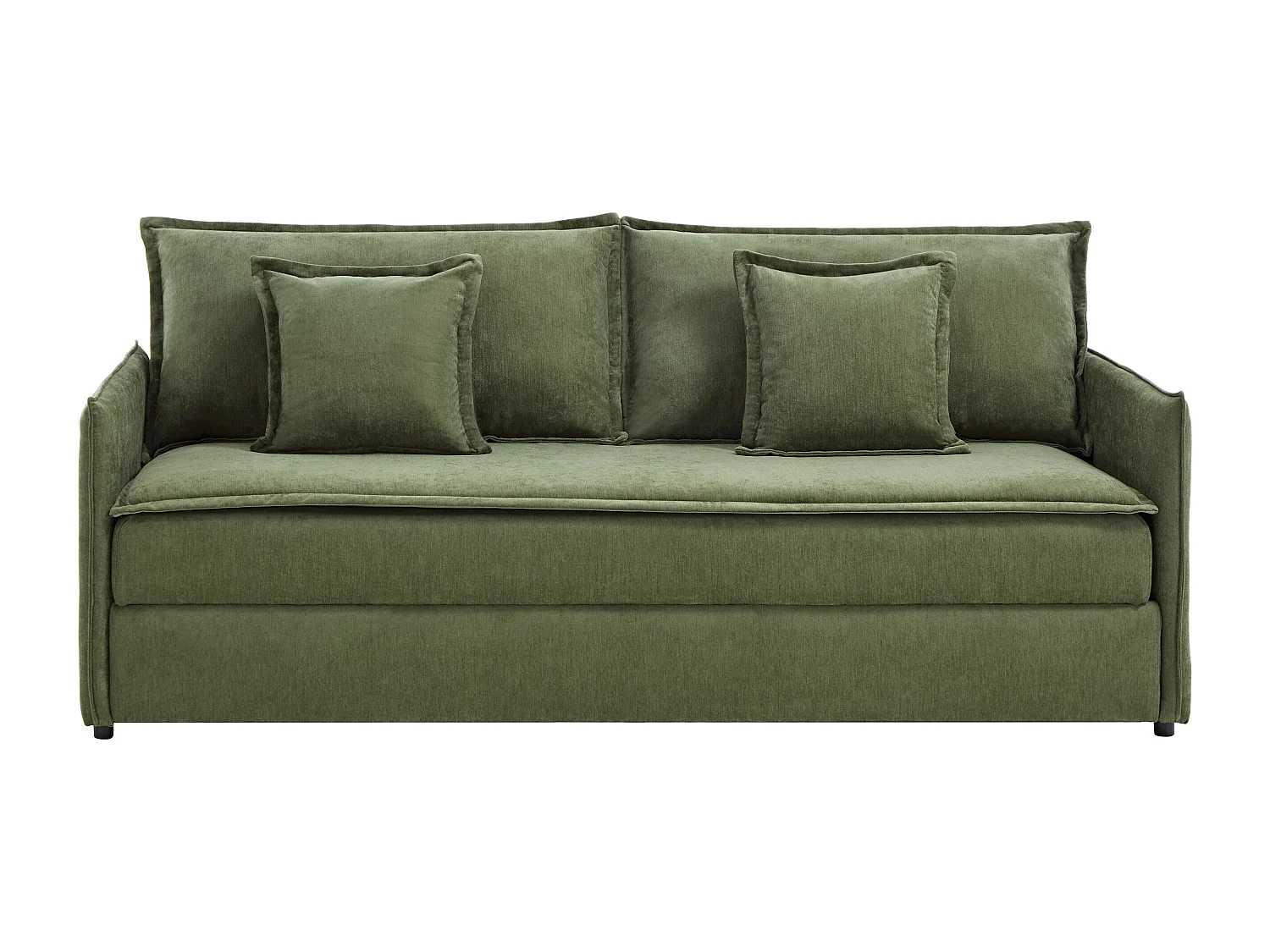 Canapé 3 places convertible en tissu vert kaki avec assise à mémoire de forme SERABA